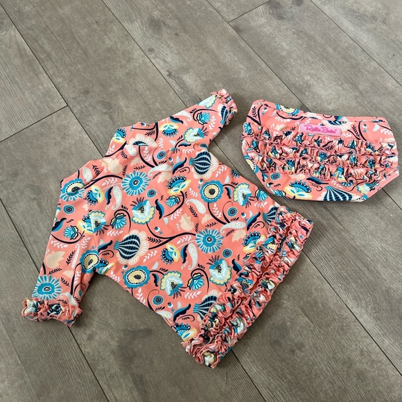 RuffleButts Paisley Paradise Two-Piece Rashguard Swimsuit Size 18-24 months - Picture 12 of 15